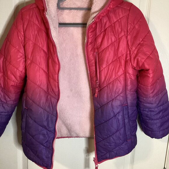 Eddie Bauer Girls Reversable Fleece Lined Ombre Pink Purple Puffer Jacket Size L - Picture 5 of 12